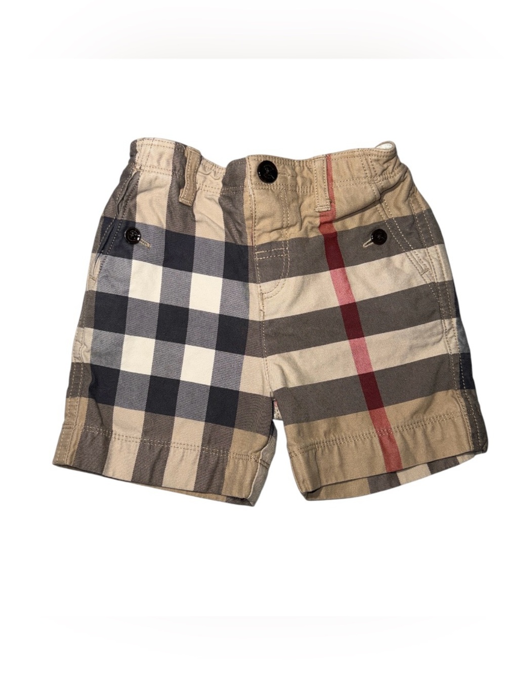 Burberry Kids Beige Plaid Cotton Woven Shorts 12 months